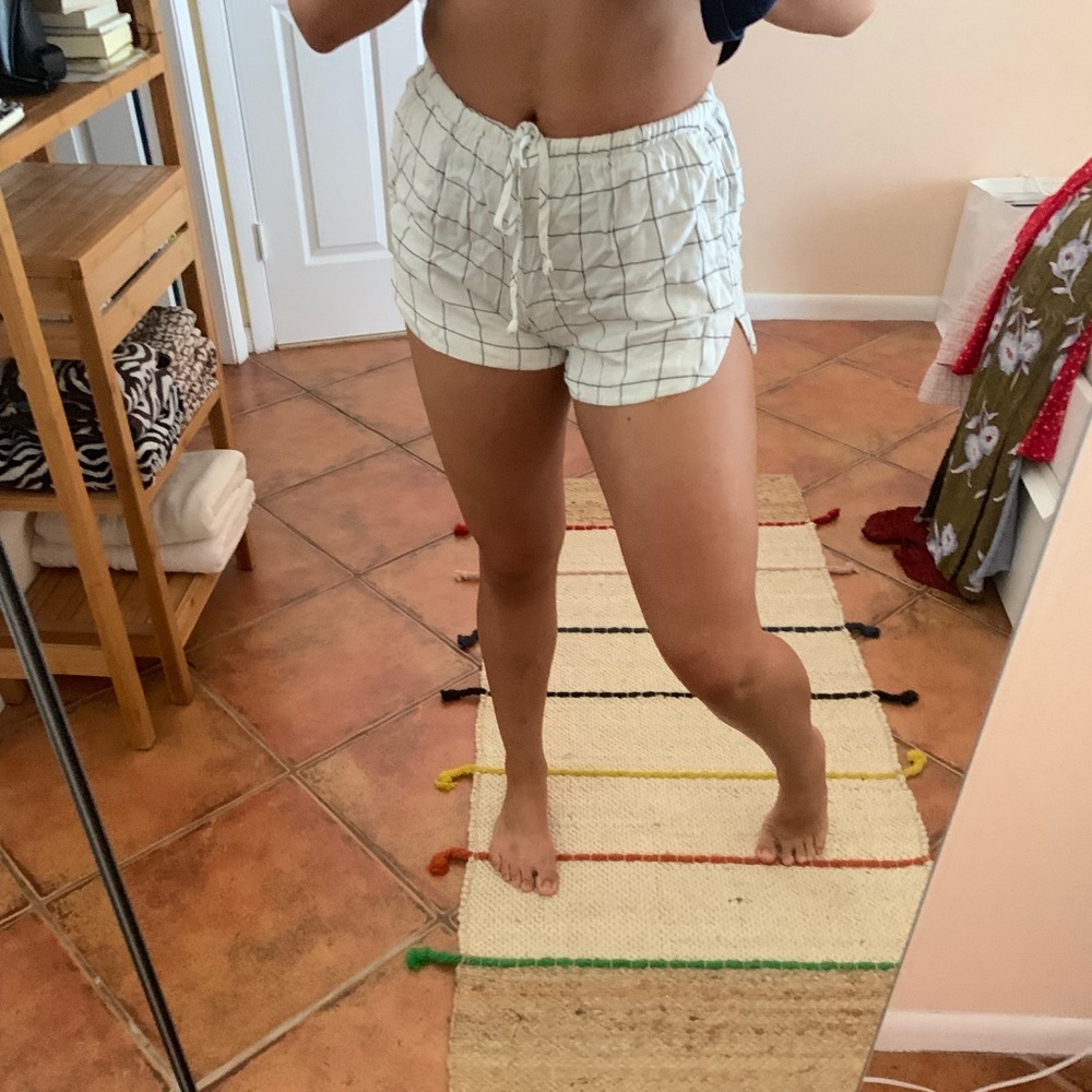 Brandy Melville White Grid Drawstring Shorts Black